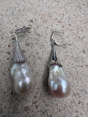 2.6” White Baroque Flameball Pearl Drop Earrings CZ Leverback Bridal Gift