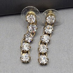 Gold-Tone Statement Necklace & Drop Earrings Set w/ Prong Set Clear Rhinestones