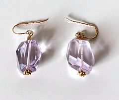 Pair of Asymmetrical Pale Purple Rough Faceted Rock Quartz Pierced Earrings