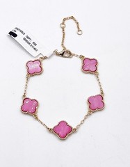 Gold Tone Petal Pink Enamel Flower Station Bracelet Adjustable NWT Gift For Her