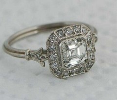 Vintage Art Deco Style Lab Created Diamond Edwardian Engagement 925 Silver Ring