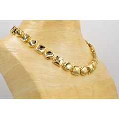Vintage Chunky Geometric Collar Statement Necklace Shiny Gold Linked 1980s BinN