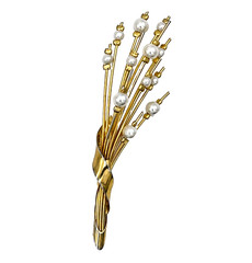 Flowers Brooch Pin Vintage Gold Tone Faux Pearls 3.5 in