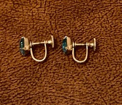 Vintage Gold Tone Earrings Blue Glass Screw Back Hallmarked