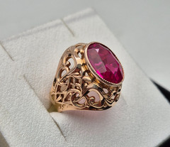 Vintage Soviet 14K Rose Gold Ring 583 with Stone • 11g • Original USSR Jewelry