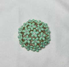 Vintage Mint Green Enamel And Rhinestone Flower Cluster Brooch 1960s