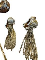Vintage Costume Jewelry Lot 1990 Gold Clip Earrings Bracelet Necklace Rope Chain