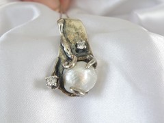 Brutalist Sterling Silver 925 Baroque Pearl Modernist Pendant Necklace