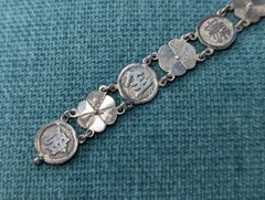 Vintage Good Luck Chinese Coin Silver Panel Bracelet 7.25″, 11.6g