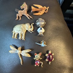 8 Vintage Miscellaneous Pins/Brooches- Scuffed Or Missing Stone/s. See Pictures