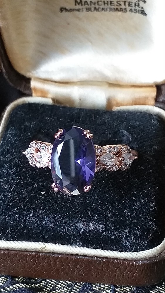 Vintage 1990-s 14 Ct Rolled Gold Amethyst Ring Size UK P US 7 1/2 – Hallmarked!