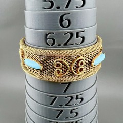 Vintage Mesh Bracelet Gold Tone Blue Cabochon Filigree 6.75”