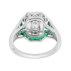 3Ct Art Deco Vintage Lab Created Diamond & Emerald 14K White Gold Plated Ring