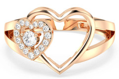 0.20TCW Round Cut White Moissanite Two Heart Shaped Ring Pure 10K Yellow Gold FN