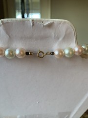 Vintage Faux Pearl Necklace-Light Pink And Very Light Green-Plastic-24in