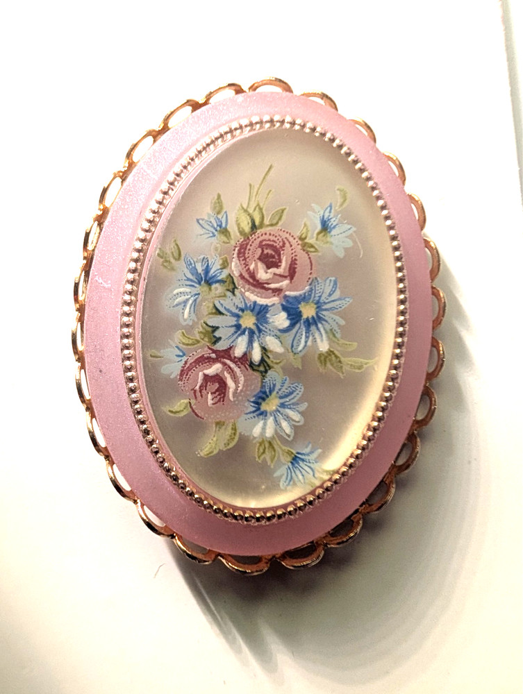 Vintage West German Pink Plastic Floral Brooch Unused