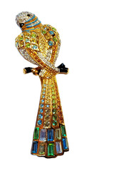 SWAROVSKI Parrot Brooch Aqua & Green Pave Crystals Gold Encrusted
