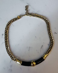 Monet Vintage Modernist, Gold Tone And Black, Chunky Necklace, Perfect! Shiny!