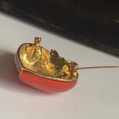 Vintage Red Enamel Puffy Heart with Rhinestone Gold tone Bow Pin Brooch