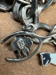 Vintage Sterling Silver Dogs, Horse, Good Luck, Crystal Toggle Charm Bracelet