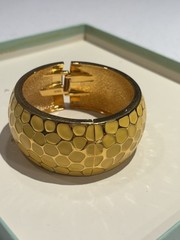 Joan Rivers Yellow Enamel Gold Tone Hinged Bangle Bracelet Honeycomb EXCELLENT