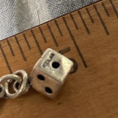 Vtg Solid Sterling Silver Lucky Dice Charm Pendant Casino Gambling 925
