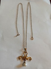 Victorian Lavalier Necklace Pendant 10k & Chain Gold & Pearls Garnet READ Descr