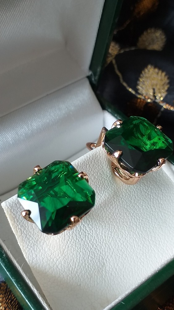 Vintage 1990″”s 14 Ct Rolled Gold Large Emerald Earrings-Hallmarked 585 RG.!
