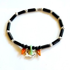 VTG Flying Colors white Rabbit Carrot necklace signed Ceramic Beads Artisan Fun