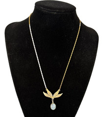 Delicate 1/20 12KGF Opal Pendant 16”Necklace Flower Leaf Design Vintage Marked