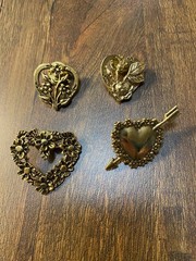Vintage Set Of 4 Heart Gold Tone Brooches Pins, 3 Stamped CAMCO, 1 Unbranded