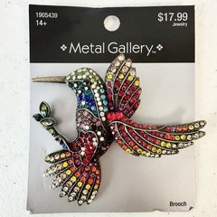 Vintage Hummingbird Bird Branch Multi Color Rhinestone Crystal Brooch Pin NEW
