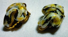 Vintage Venetian Fancy Pinched Gold Black Glass Beads Beaded Demi Parure