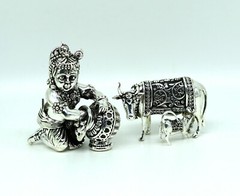 925 sterling silver baby krishna makkhan Gopala kamdhenu cow figurine su229