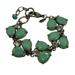 Leslie Danzis Bracelet Pale Green Double Teardrop & Clear Rhinestone Link Chunky