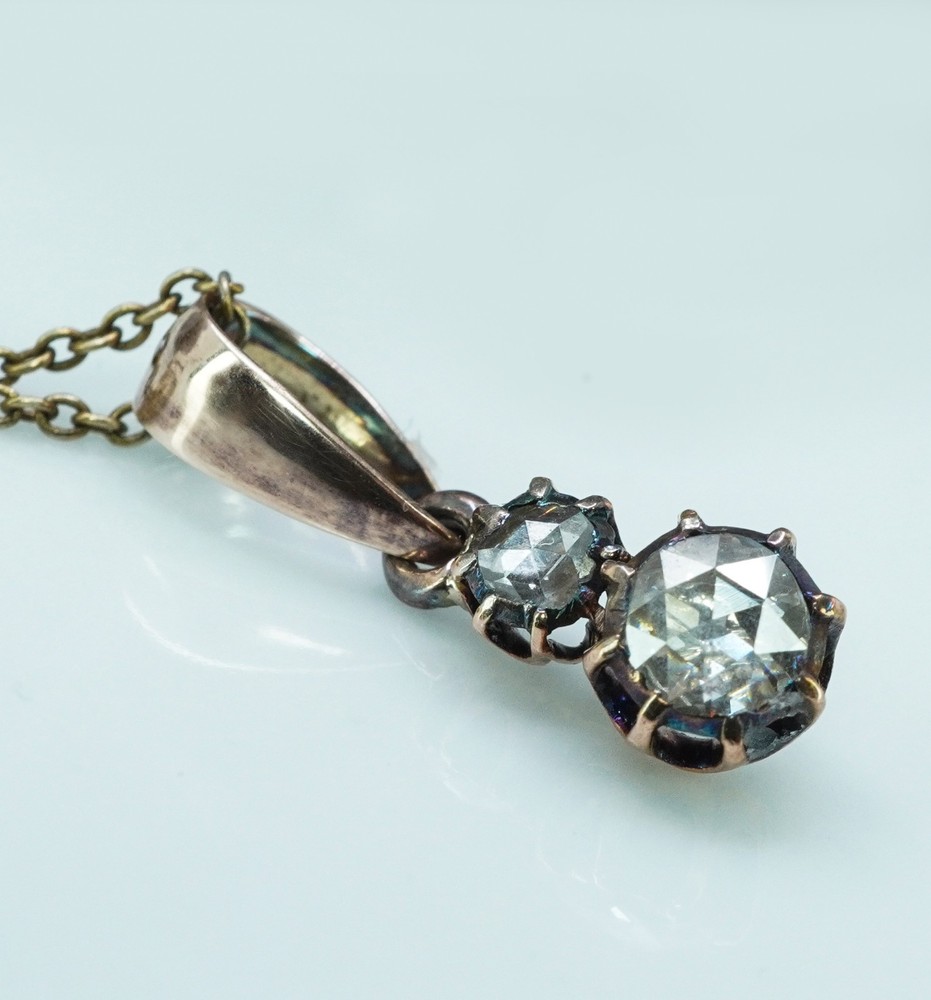 Georgian Antique Rose cut Diamond Pendant Charm 14K Gold Silver