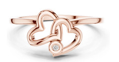 Round Cut 0.03CT White Moissanite Double Heart Shaped Ring Pure 10K Rose Gold FN