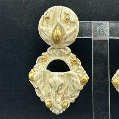 Vintage 80s 90s Jeff Lieb Elephant Clip-On Earrings Cream Gold