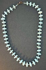 Vintage Blue Slag Custard Glass Rondelle Bead Necklace Uranium Glows Green 17″