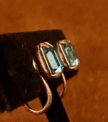 Vintage Gold Tone Earrings Blue Glass Screw Back Hallmarked