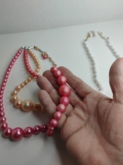 Japan On Clasp Two Necklaces ,Pink And White Faux Pearls, , Vtg