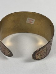 Copper and Zinc Vintage Wide Cuff Bracelet with Etched Elephant