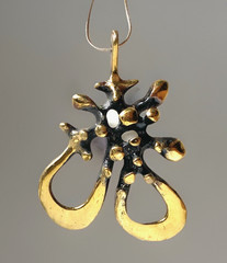 Vtg MCM Cast Bronze/Brass Jack Boyd Biomorphic Spore Pendant, Hang Length 2-1/2″