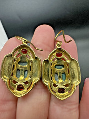 Egyptian Revival Scarab Beetle Set Vintage Jewelry Lapis, Garnets. Stamped BBJ