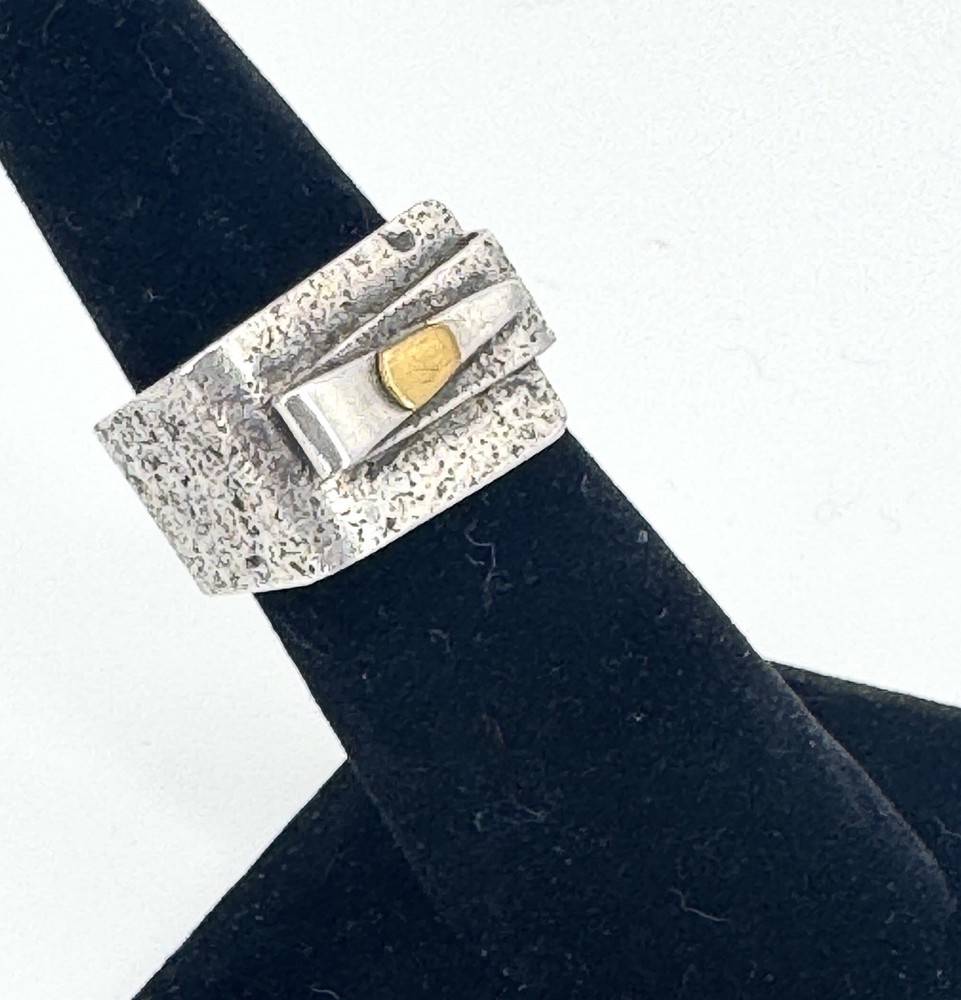 Vintage Modernist Sterling Silver Artisan Square Ring