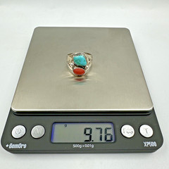 Vintage Sterling Turquoise Coral Unisex Ring Signed VL Vera Luna Size 8.5
