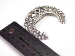 Vintage Big Rhinestone Brooch White Colorless Stones Silver-tone Crescent Moon