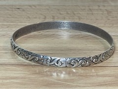Vintage Danecraft Sterling Silver Flower Floral Swirl Bangle Bracelet 13 g 7.75″