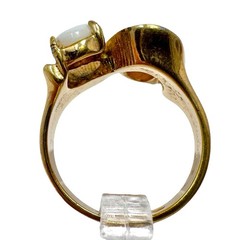 Vtg 18K HGE Gold Tone Ring Twin Oval Opalite Textured Swoop Asymmetrical Band 6