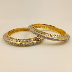 South Indian Style CZ Bangle Set, 22K Gold Plated, Elegant Handmade Bridal Set
